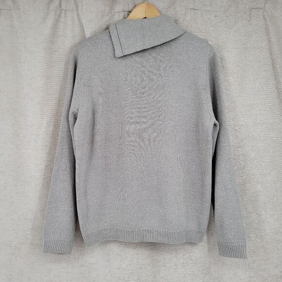 Alfred Dunner Gray Silver Fair Isle Snowflake Foldover Turtleneck Sweater - Picture 6 of 13
